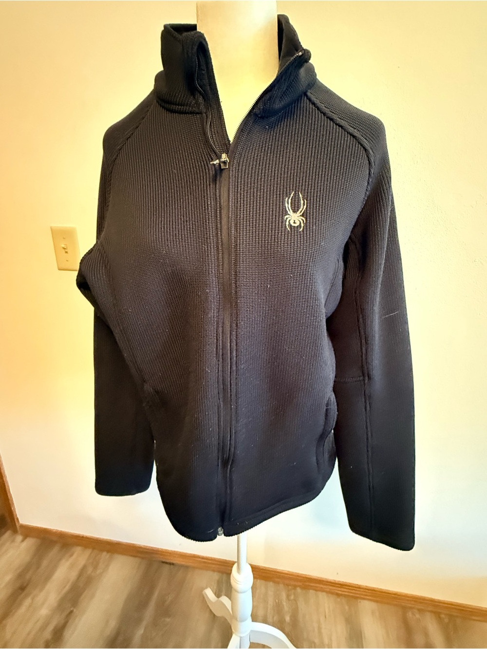 Spyder Black Zip-Up Knit Jacket with Subtle Logo
